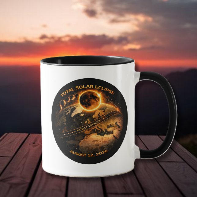 Caneca Eclipse Total do Sol 2026 Caminho da Totalidade (Total Solar Eclipse 2026 Path of Totality Mug )