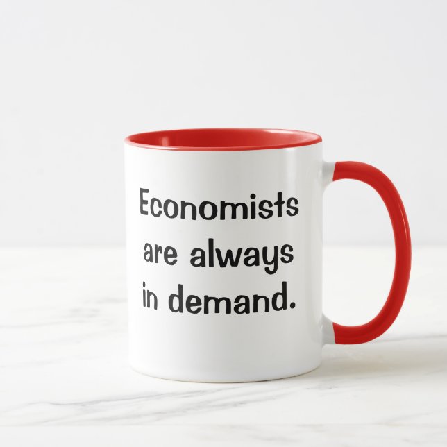 Caneca Economistas na procura. Slogan espirituoso das (Direita)