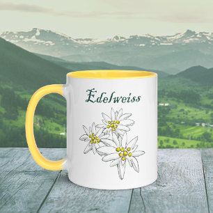 Caneca Edelweiss Alpino Flor Amarelo Desenhado à Mão