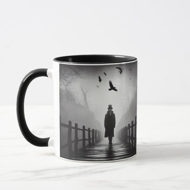 Caneca Edgar Allan Poe Bridge Ravens Foggy Spooky (Esquerda)