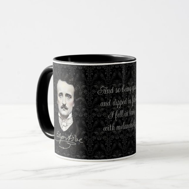 Caneca Edgar Allan Poe Gothic Halloween Cotação de Assina (Frente Esquerda)