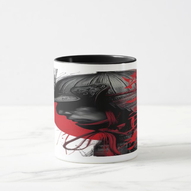 Caneca Edgy Samurai Warrior Japanese Ink Red Sun (Centro)