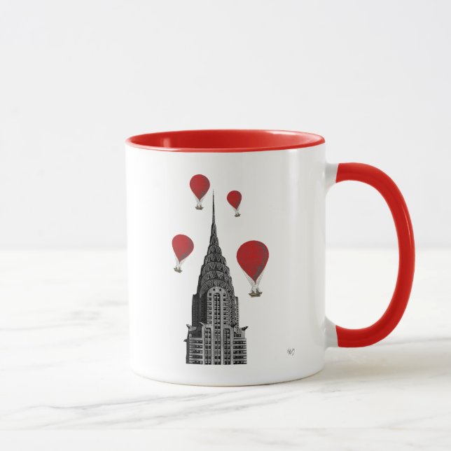 Caneca Edifício Chrysler e Balões de Ar Quente Vermelho (Direita)
