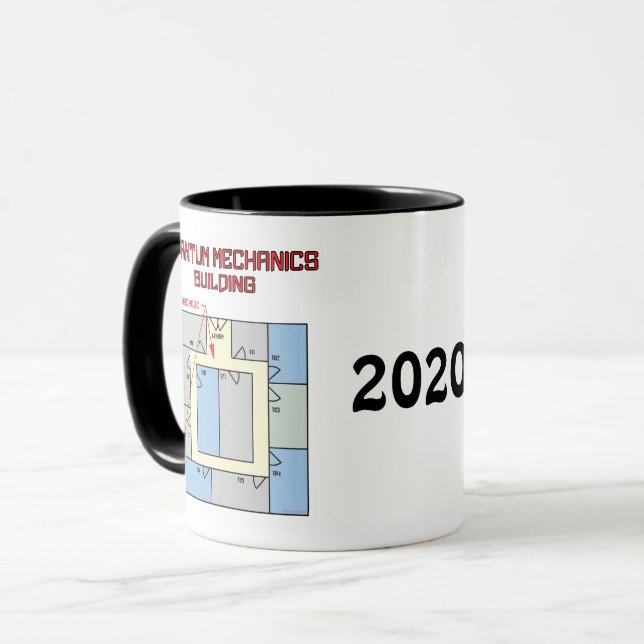 Caneca Edifício de Mecânica Quântica Colorida (Frente Esquerda)