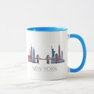 Caneca Edifícios Coloridos Skyline de Nova Iorque