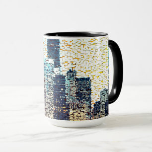 Caneca Edifícios da cidade azul em mosaico com alivio