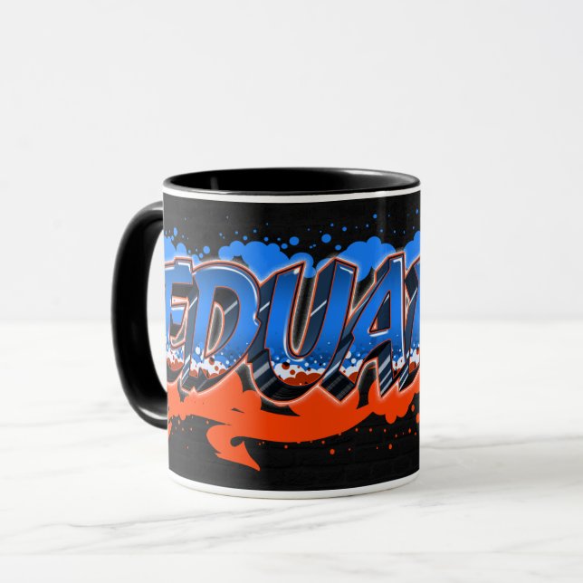Caneca Eduardo Vorname Name Graffiti blue orange Tasse (Frente Esquerda)