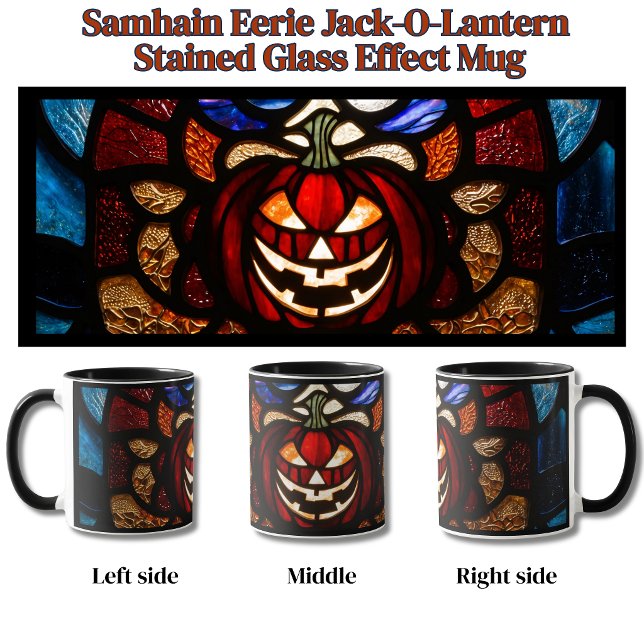 Caneca Efeito de Vitral de Jack-O-Lanterna Sinistro de Sa (Eerie Gothic Halloween Pumpkin Mug)