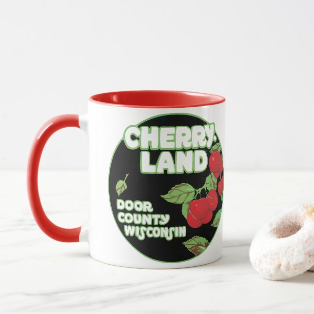 Caneca Efêmeras Vintage, Cherryland Door County Wisconsin (Com Donut)