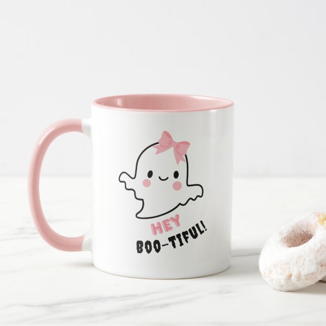 Caneca Ei, Boo-Linda! Fantasma Bonita Com Halloween De Ar (Com Donut)