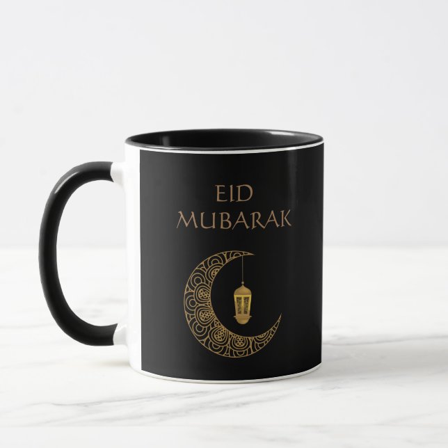 Caneca Eid Mubarak Dourado e Preto Personalizado Crescent (Esquerda)