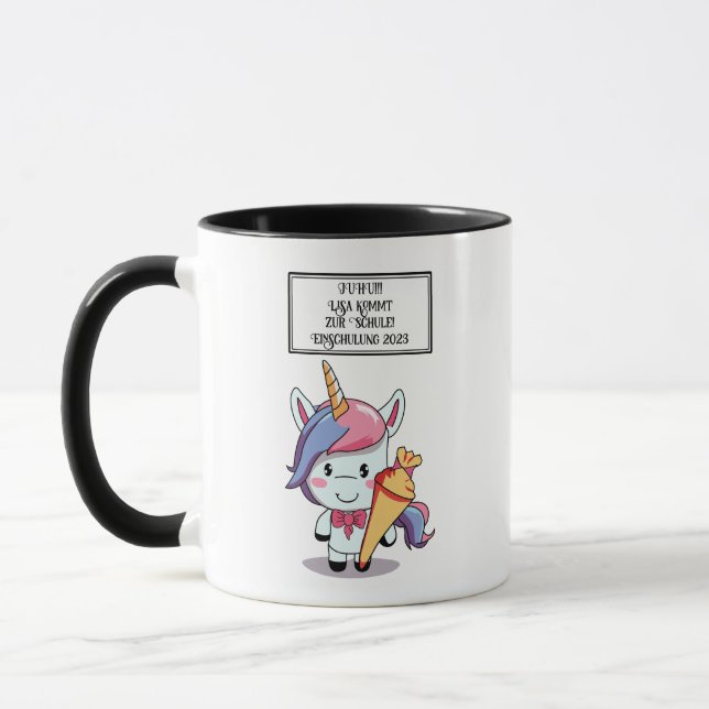 Caneca Einschulung, Schule, Kindergarten, Einhorn (Esquerda)