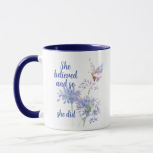 Caneca Ela acreditou e assim Citação Motivacional Borbole
