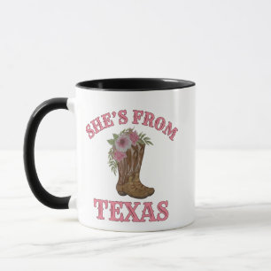 Caneca Ela é do Texas, Botas de Cowgirl com Flores