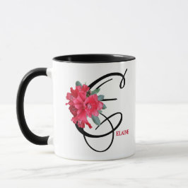 Caneca Elaine personalizável nome flores vermelhas boho v