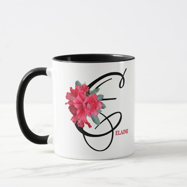 Caneca Elaine personalizável nome flores vermelhas boho v (Esquerda)