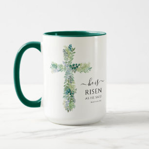 Caneca Ele é Risen Greenery Watercolor Cross Páscoa Mug