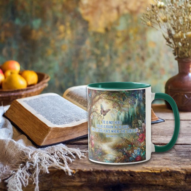 Caneca Ele É Risen Matthew Verse Vidro-Terra (Criador carregado)