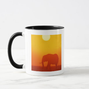 Caneca Elefante africano que anda no por do sol, Kenya