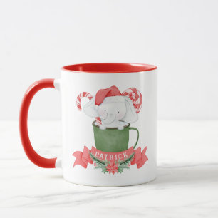 Caneca Elefante Branco Bonito no Natal Verde