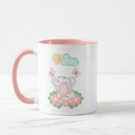 Caneca Elefante de Bebê Bonito com flores rosa