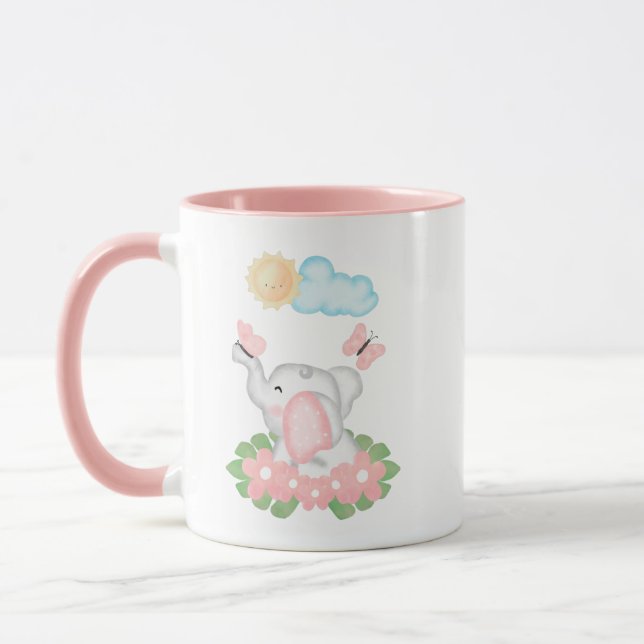 Caneca Elefante de Bebê Bonito com flores rosa (Esquerda)