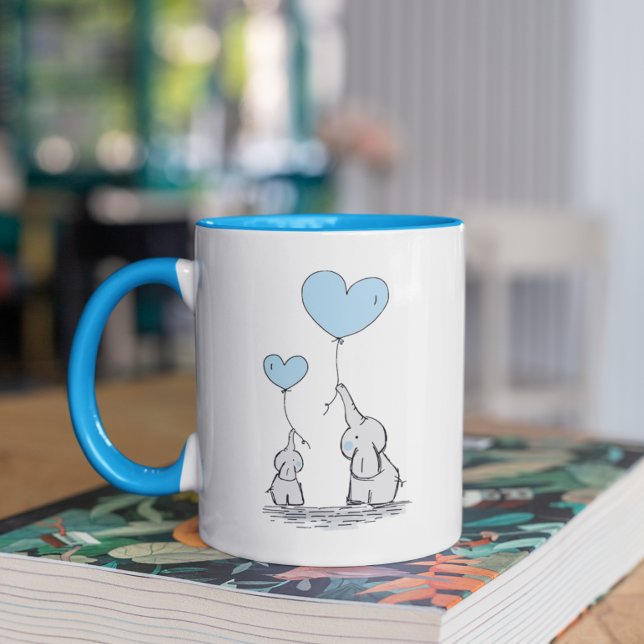 Caneca Elefante Mãe e Dia de as mães Azul Bebê Chá de fra (Criador carregado)