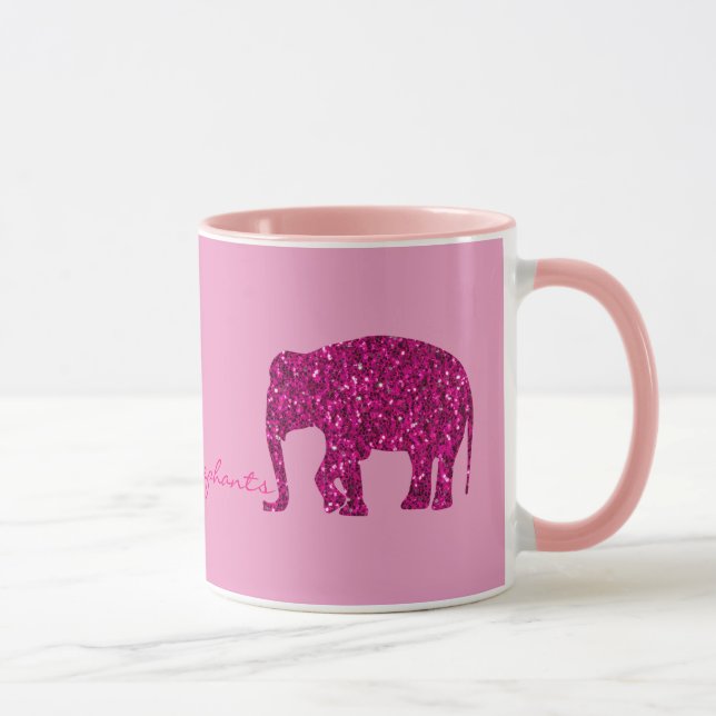 Caneca Elefante rosa quente brilhante com brilhos falsos  (Direita)
