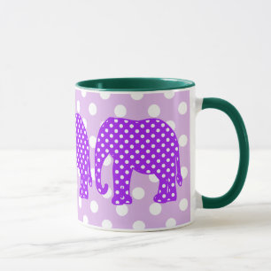 Caneca Elefante roxo e branco das bolinhas