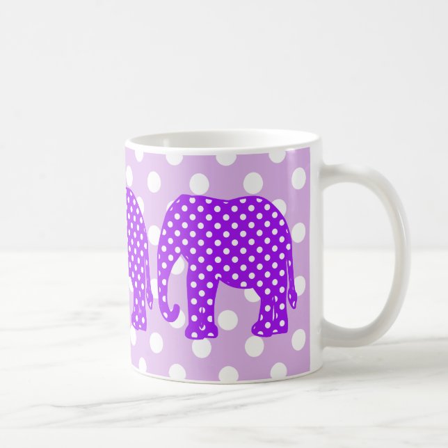 Caneca Elefante roxo e branco das bolinhas (Direita)