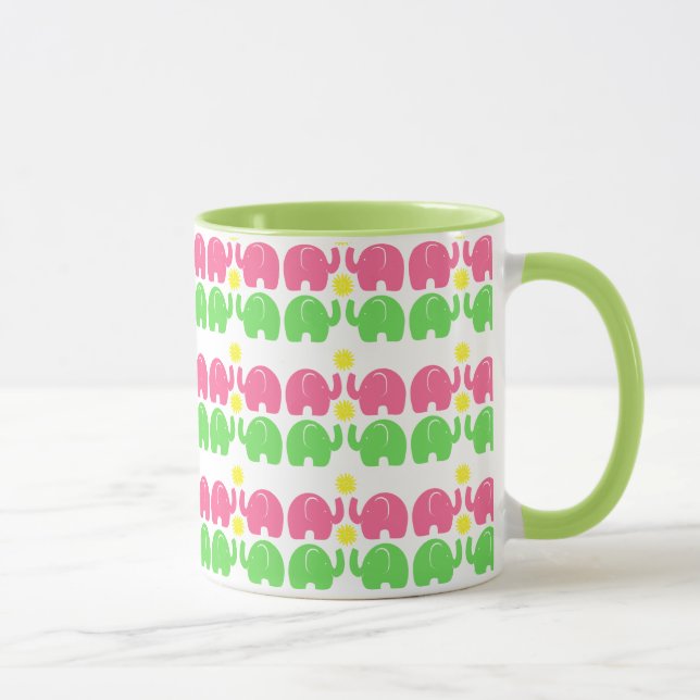 Caneca Elefantes Rosa e Verde com Flor (Direita)