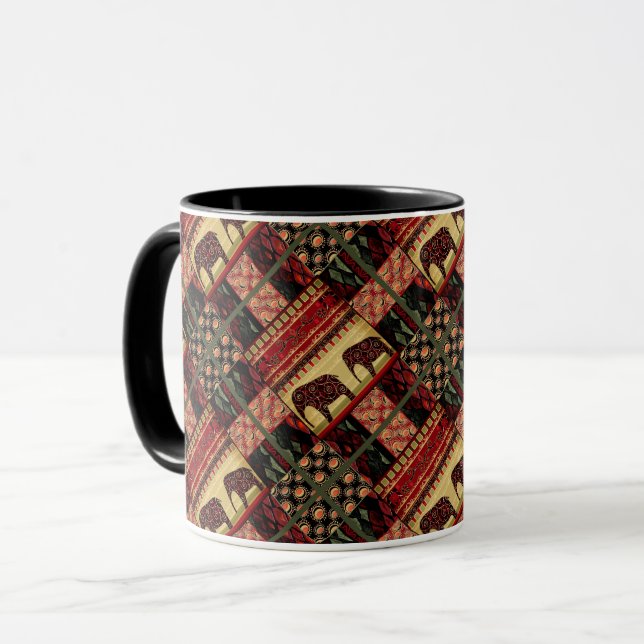 Caneca Elefo indígena ornamental, uma manta de retalhos a (Frente Esquerda)