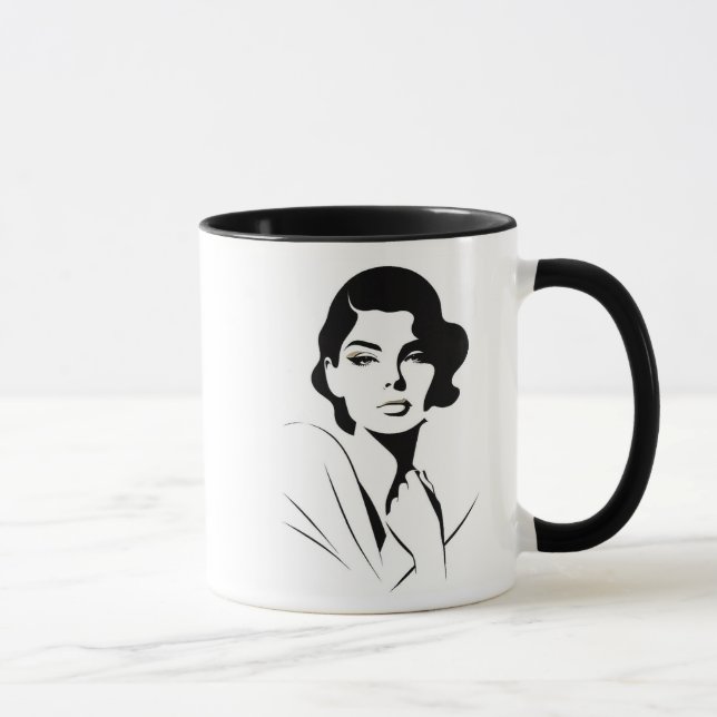 Caneca Élégance intemporelle en noir et blanc. (Direita)