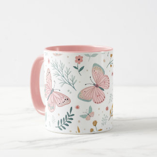 Caneca Elegância Botânica Jardim Pastel Borboleta Floral