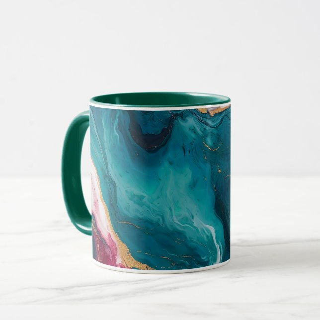 Caneca Elegância de Mármore Azul-turquesa e Carmesim (Frente Esquerda)