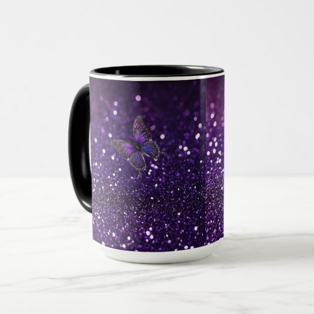 Caneca Elegância Encantadora: A Borboleta Roxa Sparkle (Frente Esquerda)