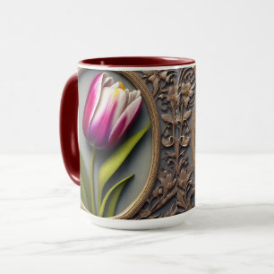 Caneca Elegância Fluente: Tulipa Rosa no Design Art Nouve