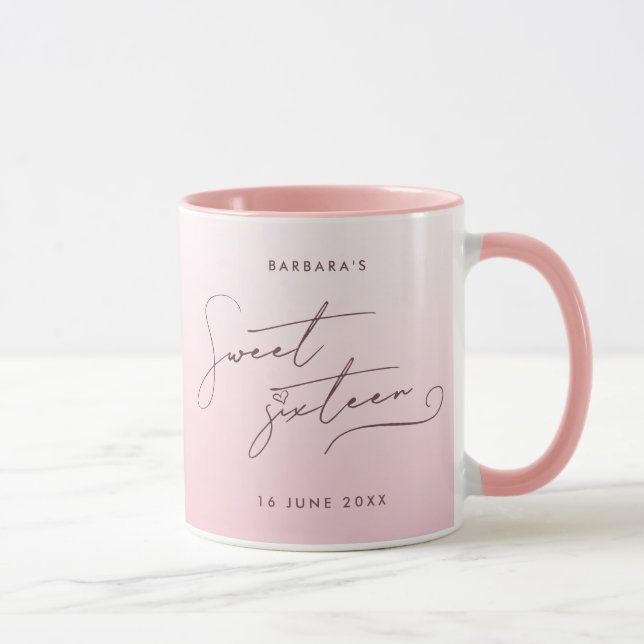 Caneca Elegant Blush Pink Ombre Script Sweet Sixteen (Direita)