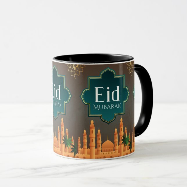 Caneca Elegant Eid Mubarak Mosque Skyline Art (Frente Esquerda)
