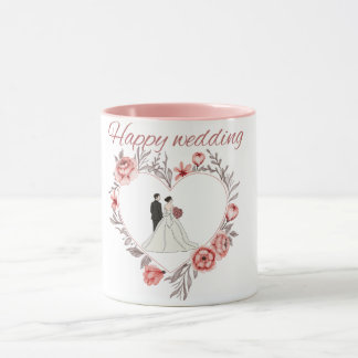Caneca Elegant Floral Heart Wedding Couple Mug