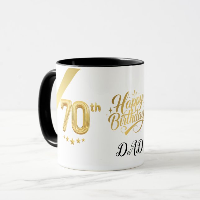 Caneca Elegant Gold 70th Birthday (Personalise) Dad (Frente Esquerda)