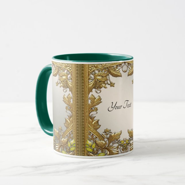Caneca Elegant Gold Decorative Floral Mug (Frente Esquerda)