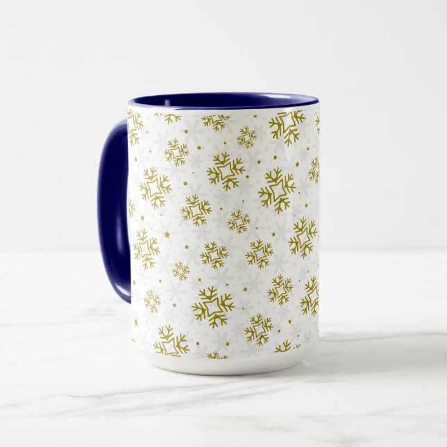 Caneca Elegant Gold Snowflake Winter Pattern (Frente Esquerda)