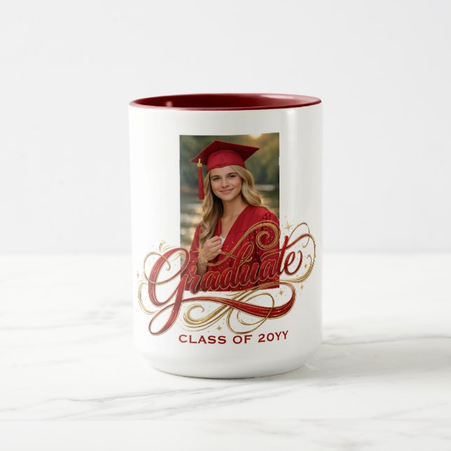 Caneca Elegant Graduate Script Artwork with Photo Feature (Centro)