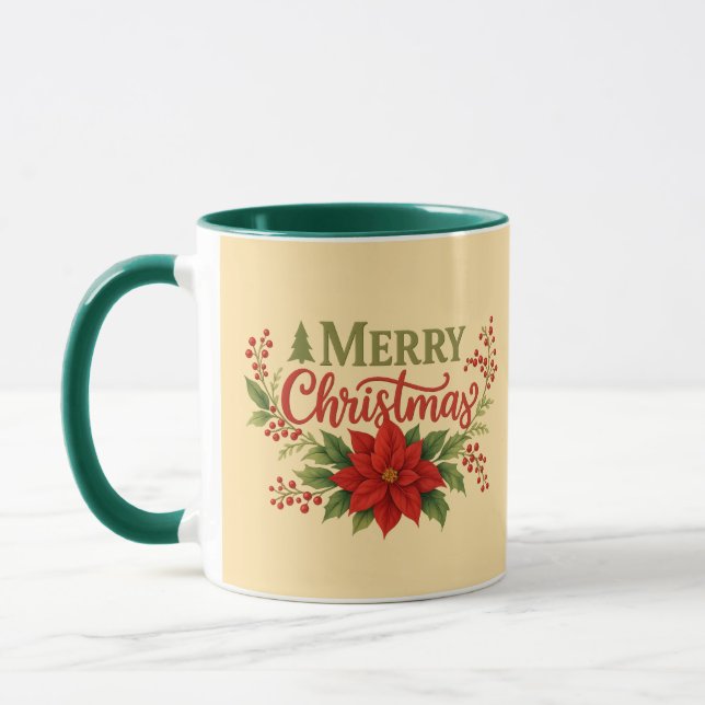 Caneca Elegant Merry Christmas Floral Coffee Mug| Holiday (Esquerda)