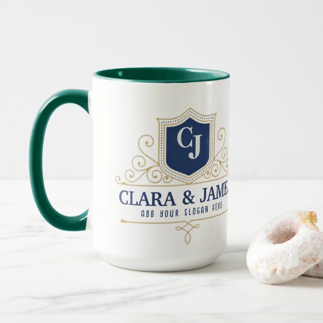 Caneca Elegant Monogram bride and groom names Weeding (Com Donut)