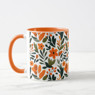 Caneca Elegant Orange Flowers Spring Botanical Pattern