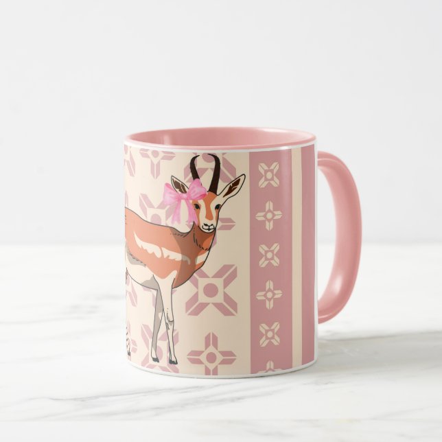 Caneca Elegant Pink Doe-patterned Christmas  (Frente Esquerda)