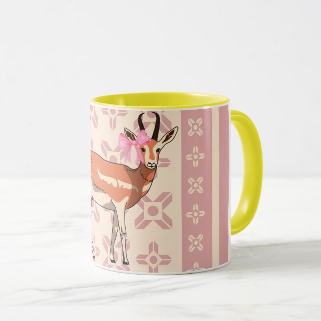 Caneca Elegant Pink Doe-patterned Christmas  (Frente Esquerda)