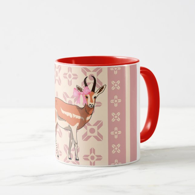 Caneca Elegant Pink Doe-patterned Christmas  (Frente Esquerda)